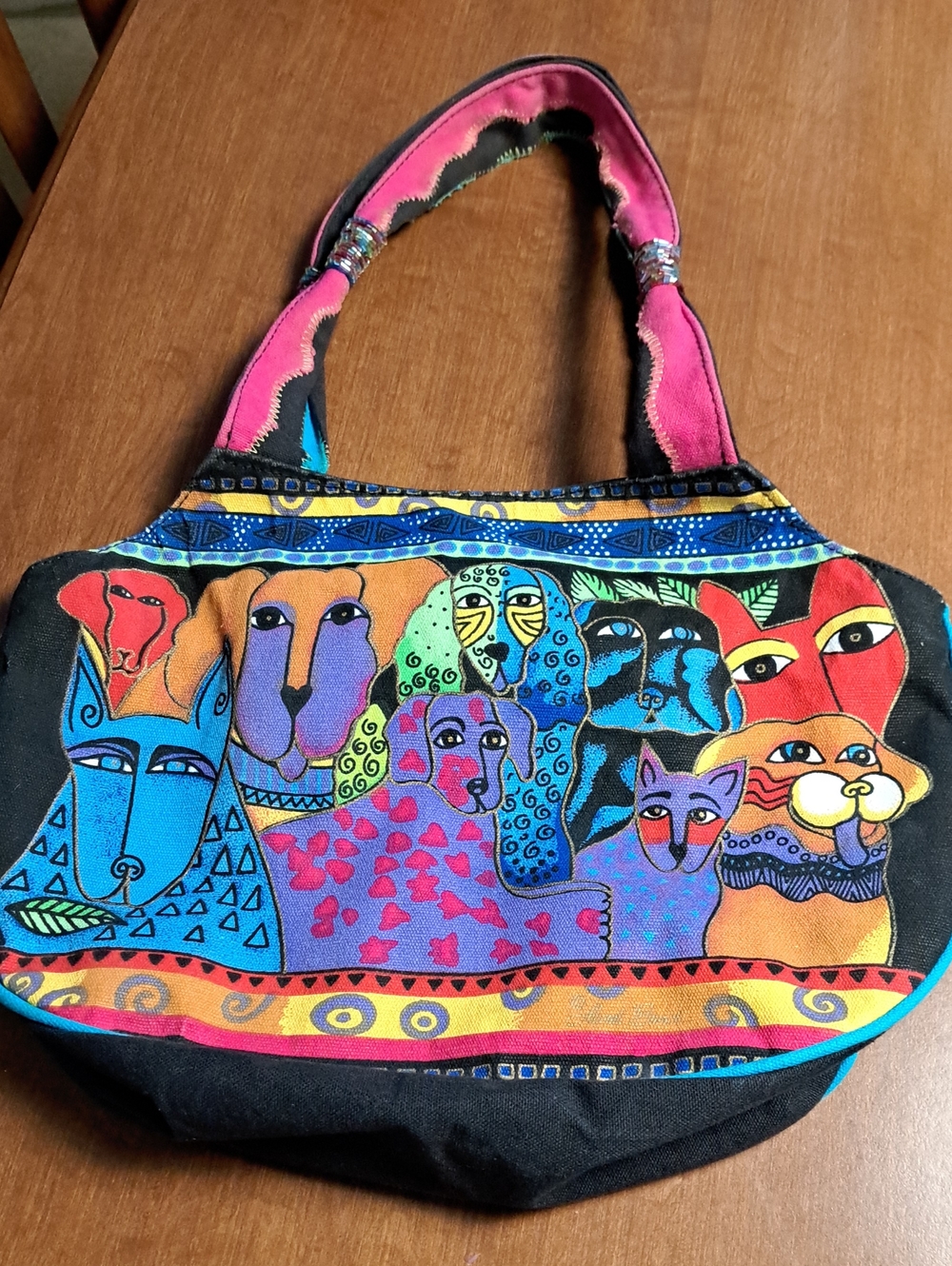 Laurel Burch Dog Colorful Artistic Tote Bag in Multicolor